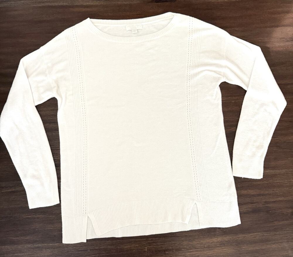 Barefoot Dreams White Sweater Pullover Womens Medium CozyChic Dockside Sea Salt